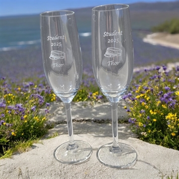 Studenter glas med gravering, champagne